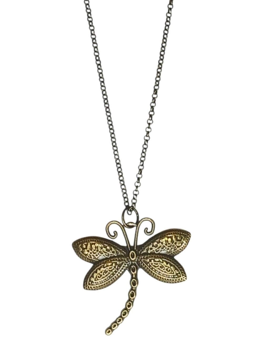 Bold Antique Gold Dragonfly Pendant Necklace Whimsygoth 1990s Grunge Fairycore